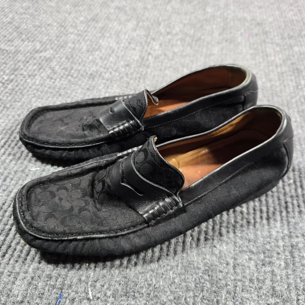 Coach Shoes Mens Size 8 Black Ambridge Logo‎ Jacquard Penny Loafers Italy